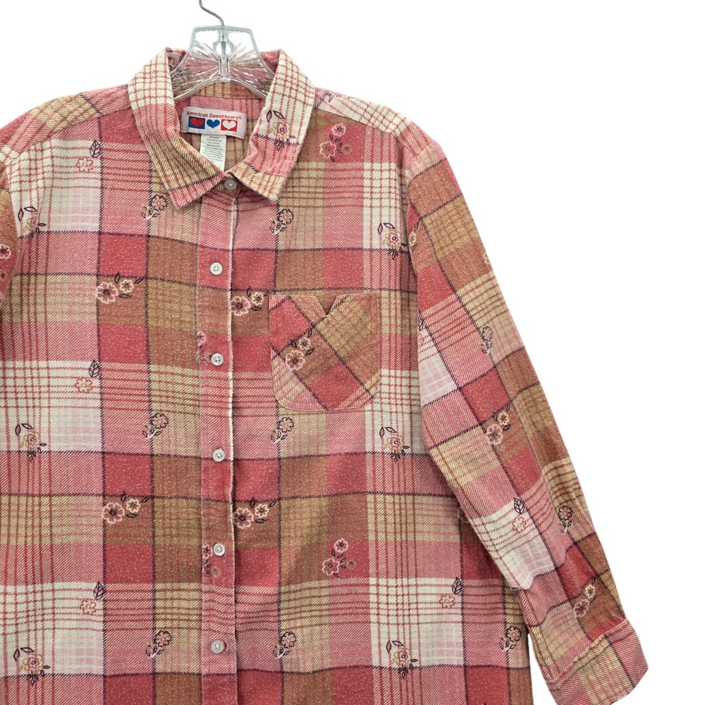 American Sweetheart Pink Plaid Flannel Western Urban 90s Skater Grunge‎ Shirt L - Picture 5 of 10
